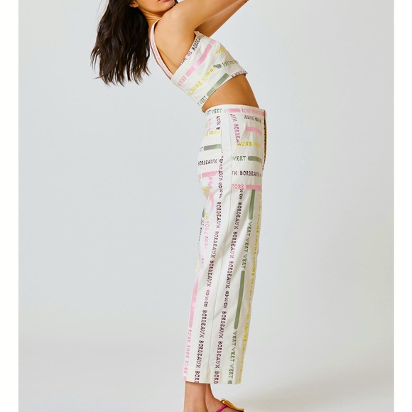 New Wine Bordeaux Rose Wide-Leg Cropped 2P | XS Off White Pink High-Rise Pants - Picture 5 of 11